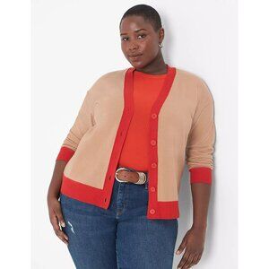 NWT! Lane Bryant V-Neck Button up Colorblock Cardigan Camel Tan + Orange, 22/24